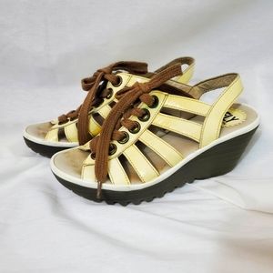 FLY London Lace Up Leather Ladder Wedge Heels Y2K Size 37/6.